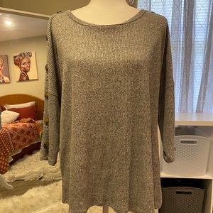 Gray button sleeve knit top